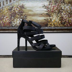 ANN MARINO Black Velvet Caged Sandals